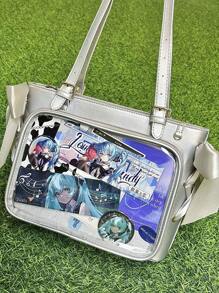 Nova bolsa transparente estilo japonês com fita, bolsa transparente grande com alça de ombro, feminina (cartão e crachá são apenas para referência, não incluídos)