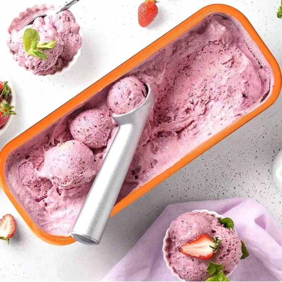 Rectangular Ice Cream Box, Ice Cream Storage Container With Lid And Spoon, 1.5 Quart Reusable Ice Cream Container, Homemade Ice Cream Bucket, Freezer Container, Red / Orange / Purple / Mint Green / Green Available In Various Colors, Stackable Design, Double-Layer Insulation, Insulation, Dishwasher-Friendly
