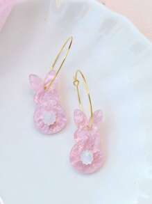 1 Pair Acrylic Bling Bling Rabbit Ear Hoops And Cute Rabbit Tail, Sweet And Fun, Suitable As Gift For Women, Holiday Gift, Earrings