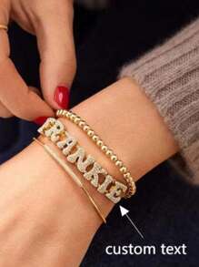 1pc Fashion Customized Name Double Layer Sliding Alphabet Adjustable Bracelet Inlaid Artificial Zirconia, Suitable For Women Daily Wear, Gift For Valentine's, Mother's Day, Anniversary,Gold,Stylish,Colorful,Vintage,Hipster,Simple,Y2k,2000s Fashion,Custom,Personalized,Unique,Ideal Gifts For Him,Ideal Gifts For Her,Her,Boyfriend,Girlfriend,Dad,Mom,Family,Friends,For Anniversaries,For Birthdays,For Graduation,For Prom,For Party,Jewelry Women,Elegant Outfit - Multicolor - View 2