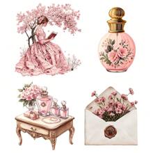 1 Pack Vintage Country Garden Pink Dress Sticker Sheets, Suitable For Scrapbooking, Diary, Notebook, Cutting Album Decorations - Red - View 8