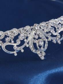 1pc Rhinestone Princess Small Crown Headband Suitable For Wedding, Party, Birthday And Other Occasions - Silver - View 5