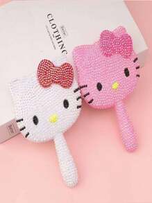 Sanrio 1 pieza Espejo de mano mini de Hello Kitty de Sanrio, espejo de maquillaje DIY con diseño de gato de la suerte, portátil para viajar (algunos colores de los accesorios al azar)