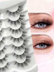 ENCHUW ENCHUW 7 paar natuurlijke look nepwimpers wimpers met doorzichtige band donzige nepwimpers verpakking luchtige wimpers krullende make-up wimpers voor dagelijks gebruik