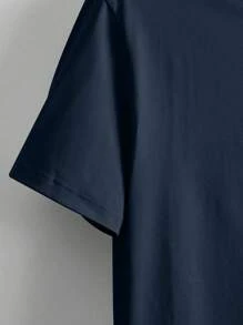 男士修身休闲圆领T恤 - 藏蓝色 - 查看 3