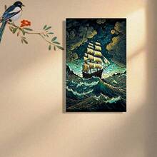 Framed Wood Frame Canvas Poster Mural Pirate Ship Perfect Wall Art Decoration For Bedroom, Office, Living Room And Can Be Used As A Gift Birthday Party Decor, Mother's Day New Year Easter Gift,  Home Living Room Office Wall Decor, Perfect Gift And Wall Decoration - 框架 - 查看 4