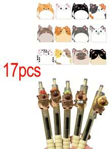 Conjunto de 12 notas adhesivas con diseños de gatos lindos, estilo Kawaii, notas adhesivas divertidas, libreta de notas adhesivas lindas para oficina, hogar, estudiantes y compañeros de cuarto, regalo ideal. Incluye 5 bolígrafos con flores y clip lindos, perfectos para estudiantes y niñas, un gran regalo para niños, amigos y novias para empezar la temporada escolar. Útiles escolares, de vuelta a clases.