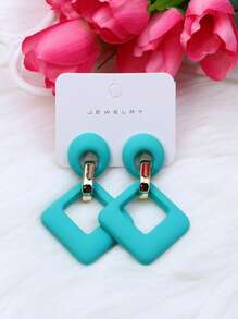 Fashionable Macaron Geometric Asymmetrical Colorful Rhombus Earrings, Elegant Design Suitable For Summer Casual, Travel And Beach Wear - Multicolor - View 21