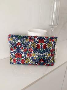 1 pièce/set Sac de maquillage avec imprimé floral tout-sur-over, grande capacité, organisateur cosmétique multifonctionnel, portefeuille, pochette pour tampons, rangement portable pour pinceaux de maquillage avec fermeture éclair pour cosmétiques, soins de la peau, crème solaire, bijoux, serviettes hygiéniques, petits articles pour usage domestique, voyage, vacances et école. Sac de maquillage, organisateur cosmétique, cadeaux de mariage pour demoiselles d'honneur, cadeaux pour maman, cadeaux d'anniversaire, cadeaux pour amis, cadeaux pour enseignants