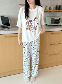 1 pieza Pantalones de pijama de seda de leche con diseño de Hello Kitty de la serie de personajes Sanrio de alta calidad, adecuado para las temporadas de primavera y otoño, con un diseño dulce y lindo que combina la funcionalidad de la ropa casual y de estar en casa. Es una prenda de estar en casa casual que también se puede usar fuera, de vacaciones.