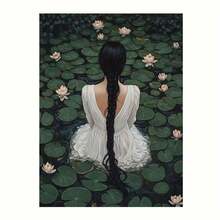 1 Pc Elegant Lady With Lotus Pond Canvas Art  Wooden Framed Canvas Painting -  Thickness 2.25cm/0.9inch,Home Gift Decoration, Room Decoration Aesthetic, Wall Decoration Art, Perfect Gift, Autumn And Winter Wall Decoration, Living Room Decoration, Bedroom Decoration, Kitchen Decoration, Entry Decoration, Bathroom Decoration, Direct Wall Painting, High Quality Wall Painting Poster - Black - View 3