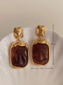 1 par de aretes geométricos exagerados de metal y ámbar de estilo retro para mujeres, pendientes personalizados de moda para fiestas
