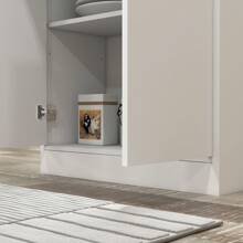 HOMCOM HOMCOM Alacena de Cocina Mueble de Cocina con 4 Puertas 1 Cajón y Estantes Ajustables Antivuelco Armario de Cocina Moderno para Comedor Salón 70,8x34x180 cm Blanco y Plata