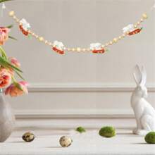 Guirnalda de Pascua, corona de conejito de zanahoria con cuentas para colgar en la pared, decoración para fiestas navideñas - Blanco - Ver 6