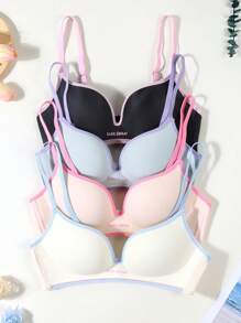 Sutiã sem costura contrastante para meninas adolescentes, 4 peças, roupa íntima fofa e simples para meninas de 13 a 16 anos