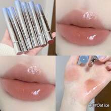 1pc Ice Crystal Blue Gloss Hydrating Lip Tint Glass Lip Gloss Nude Color Lip Gloss & Lip Balm