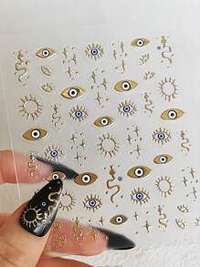 Nail Art Stickers, 1 Sheet Embossed 5D Star Eyes Snake Totem Design Nail Art Stickers, DIY Sliding Nail Art Decoration Nail Art Supplies Nails - Gold - View 10