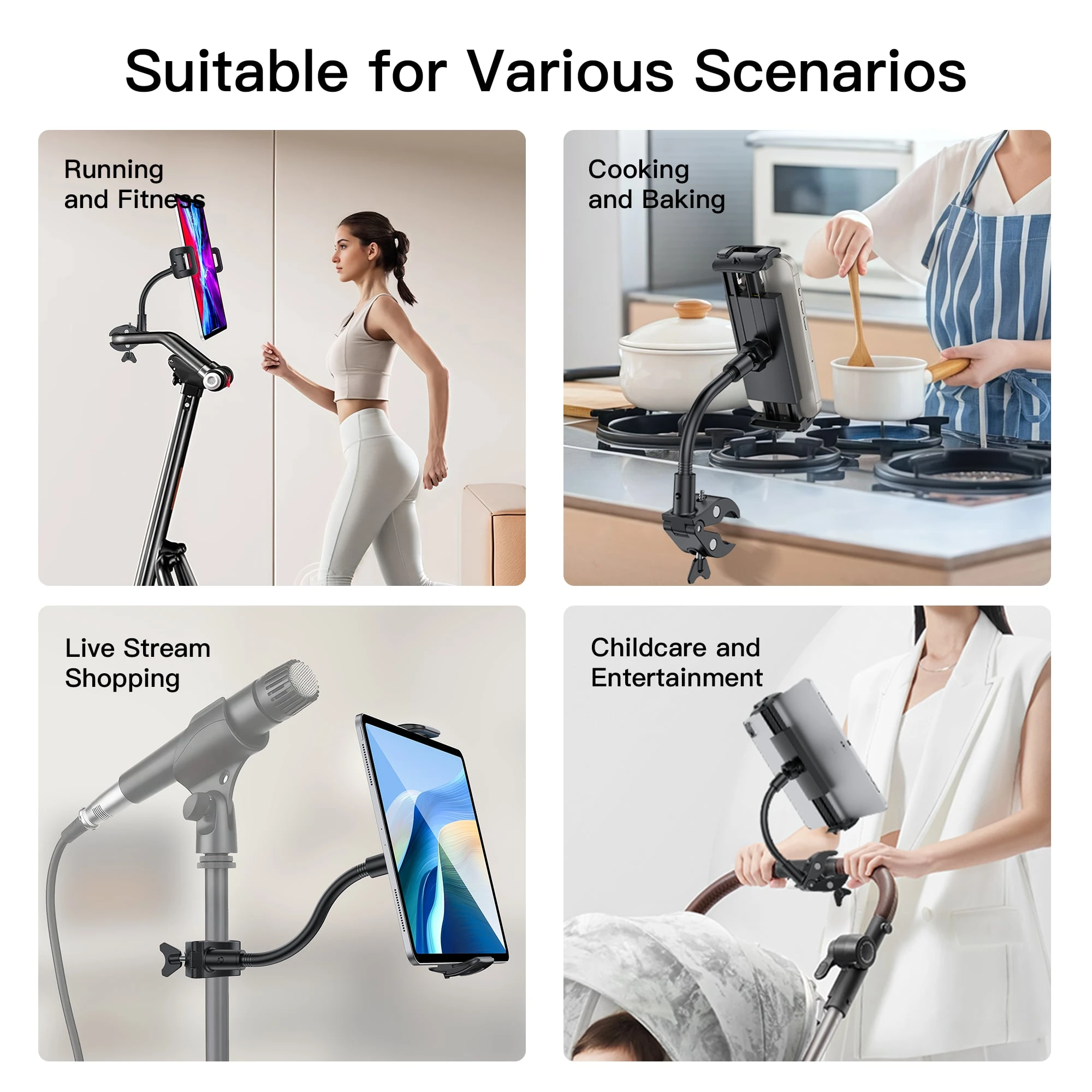 TRYONE Support de tablette col de cygne pour lit : bras flexible réglable pour tablettes compatibles avec iPad Air Mini, Galaxy Tabs, Kindle Fire
