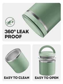 Meoky 1pc Stainless Steel Insulated Food Container With Handle - Keeps Food Warm/Cold, Portable Design, Suitable For Home And Office, Fashionable And Practical - Green-630ml - View 5