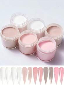 Lot de 6 poudres acryliques, rose nude et blanc, haute brillance, nail art, sculpture 3D, extensions et sculptures d'ongles, kit professionnel de nail art 3D en polymère, cadeau pour femmes et filles, longue tenue et facile à appliquer.