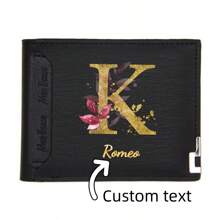 定制男士真皮钱包 - 雕刻姓名首字母，紫外线激光雕刻，是送给爸爸、儿子的生日、周年纪念日、圣诞节、父亲节、感恩节的理想礼物 - 深棕色，优雅，生日礼物