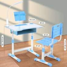 OYAJIA Adjustable Height Kids Desk & Chair Set: Comprehensive Study Table With Drawer, Book Stand, Pen Slot, And Reading Lamp – Ideal Gift Set For Boys And Girls - Blue - View 8