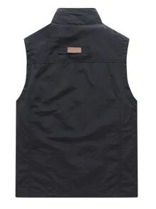 Summer Workout Outdoor Windproof Vest For Men, Multiple Zip Pockets, Lightweight Waterproof Fabric, Stand Collar Sleeveless Jacket, Casual Versatile Style, Military Green/Fishing/Camping