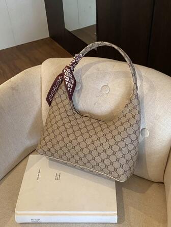 1pc Fashionable & Versatile Vintage Print Shoulder Bag With Free Scarf