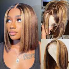 Highlight Ombre Bob Wig Human Hair 4/27 Highlight Honey Blonde Lace Front Bob Wigs Human Hair 200% Density Wigs Human Hair Pre Plucked 13x4 HD Lace Front Wigs Human Hair For Women 8-16 Inches - S4/27 - 查看 3