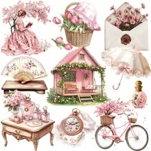 1 Pack Vintage Country Garden Pink Dress Sticker Sheets, Suitable For Scrapbooking, Diary, Notebook, Cutting Album Decorations - Red - View 6