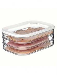 三层盖冷冻保鲜盒透明防漏食品储存套装，1 件装 - 可重复使用，密封设计，适用于熟肉、农产品和零食 - 理想的厨房收纳方案，厨房冰箱保鲜碗厨房配件（注意：未标明可机洗的两件产品不可放入洗碗机清洗。请注意产品的适用范围）。