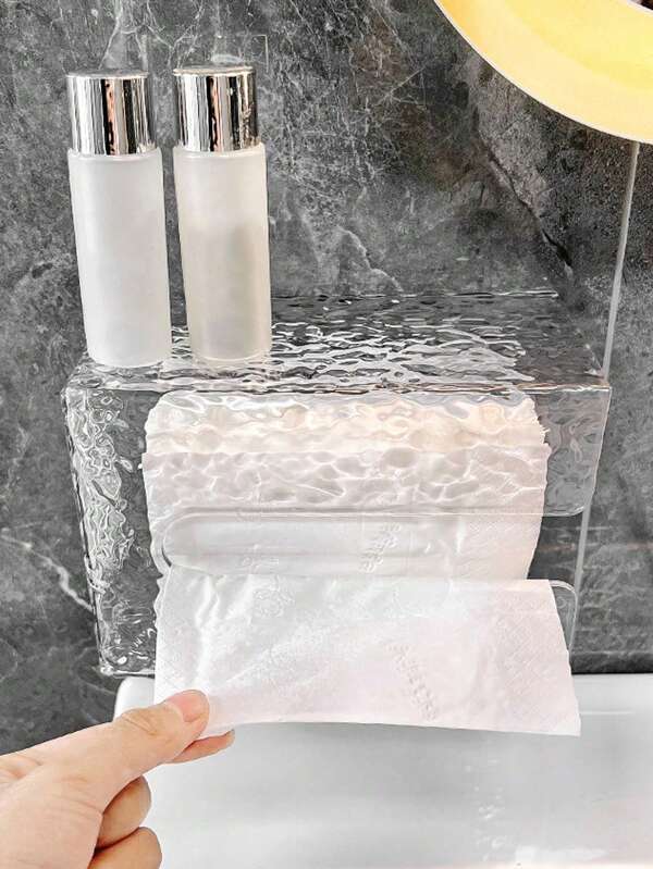Caja de pañuelos transparente, caja de papel montada en la pared sin taladro para el baño, caja ondulada para toallas de lavado de cara para el hogar, cocina, dormitorio, sala de estar, comedor, accesorios de decoración del hogar, caja decorativa, regalo de boda para mujeres, artículo imprescindible para viajes de verano y festivales