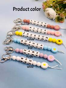1 pieza Llavero de silicona con cuentas de margarita personalizado con etiqueta de nombre, regalo personalizado adecuado para bolsas de pañales, mochilas, maestros, llavero con nombre personalizable, vuelta a la escuela - Estilo A - Ver 4