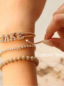 1pc Fashion Customized Name Double Layer Sliding Alphabet Adjustable Bracelet Inlaid Artificial Zirconia, Suitable For Women Daily Wear, Gift For Valentine's, Mother's Day, Anniversary,Gold,Stylish,Colorful,Vintage,Hipster,Simple,Y2k,2000s Fashion,Custom,Personalized,Unique,Ideal Gifts For Him,Ideal Gifts For Her,Her,Boyfriend,Girlfriend,Dad,Mom,Family,Friends,For Anniversaries,For Birthdays,For Graduation,For Prom,For Party,Jewelry Women,Elegant Outfit - Multicolor - View 4