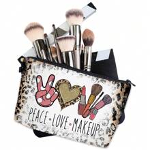 3D Printed Polyester Women Makeup Bag, Portable Toiletry Organizer, Fashion Peace & Heart Design Pillow Shape Cosmetic Bag, Festival Gift Travel Storage Pouch