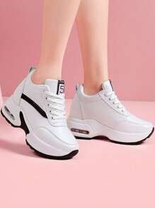 Giày đế xuồng đế xuồng đế dày thời trang thường ngày cho nữ, giày cao gót, đệm khí. - trắng - Xem 4