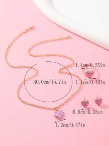 4 件/套儿童首饰套装 - 1 枚戒指、1 条项链、1 对耳环、心形和棋盘彩色图案、纹理锌合金材料、持久色彩、适合日常、假日、节日佩戴、3 种颜色可选、非常适合与朋友搭配