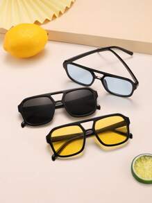 3 Pairs Acrylic Casual Pilot Square Frame Glasses For Teenagers (12-16 Years Old), Suitable For Holidays And As Festival Gifts - Multicolor - View 6