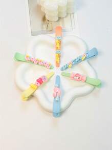 5pcs Cute Letter Pattern Everyday Wear Bathroom Hair Clips Back To School