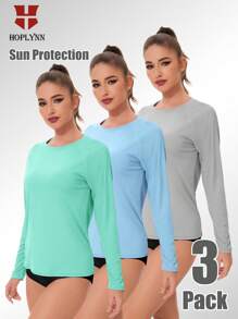 3 Packs Rash Guard For Women Sun Protection Long Sleeve Swim Shirt Workout Hiking Tops - Multicolor - View 1