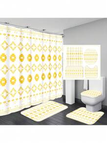 1pc/4pcs Bohemian Multifunctional Bathroom Decor Set: Waterproof Shower Curtain With 12 Hooks, Non-Slip Bath Mat, U-Shaped Floor Mat And Round Toilet Seat Cover, Applicable For Full Bathroom Scenarios