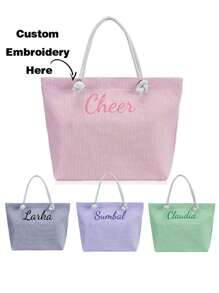 1pc Custom Embroidered Women's Large Capacity Multifunctional Striped Seersucker Beach Bag Travel Storage Bag Tote Bag Handbag Shopping Bag Suitable For Women College Students High School Students Outdoor Travel Seaside Vacation Sports Fitness Storage Daily Storage Exclusive Customized Gifts For Friends And Relatives - Multicolor - View 2