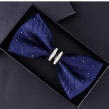 1pc Formal Suit Business Patterned Bow Tie, Groom Wedding Groomsmen Double Layer Solid Color Bowknot, Versatile For Daily Business Events, Polyester, Suitable For Spring, Summer, Autumn, Winter