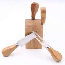 4pcs Oak Wood & Stainless Steel Butter Knives, Peanut Butter, Cheese Knives With Magnetic Holder, Baking Accessories
