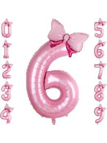 40 英寸数字 0-9 气球带蝴蝶结粉色生日快乐巨型数字气球女儿生日装饰派对用品 - 彩色 - 查看 7