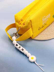 1 pieza Llavero de silicona con cuentas de margarita personalizado con etiqueta de nombre, regalo personalizado adecuado para bolsas de pañales, mochilas, maestros, llavero con nombre personalizable, vuelta a la escuela - Estilo A - Ver 5