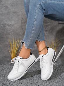 New Summer White Leather Casual Sneakers, Non-Slip Soft Bottom Lightweight Running Sport Shoes
