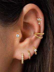 6 Pcs Classic 24K Gold Plated Cubic Zirconia Hoop Earrings For Women Zirconia Stud Earrings Set