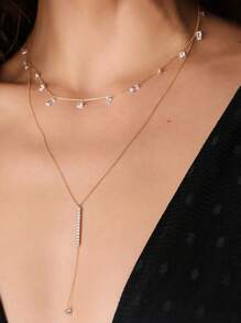 1 件金色双层 Y 形几何吊坠项链带流苏细链项链女士