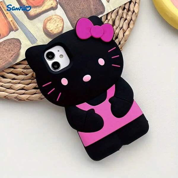Sanrio Hello Kitty 2025 New Popular Cute Girl Compatible With IPhone X 11 12 13 14 15 Cartoon Three-Dimensional KT Cat Apple Phone Case Bow Cat XSmax Silicone Phone Case Holiday Party Gift Birthday Gift